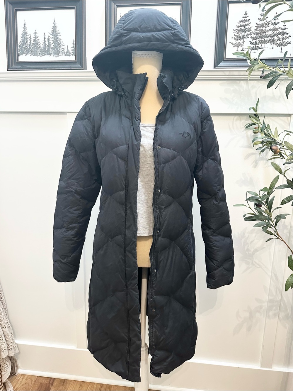 The North Face Womens Black Long Hooded Puffer Coat Miss Metro Parka Quilted Lg